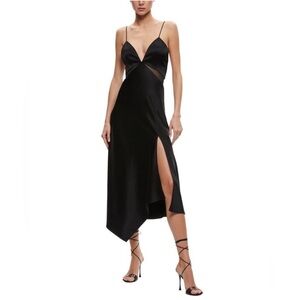 Alice + Olivia Black Asymmetrical Slip Dress with Spaghetti Straps
